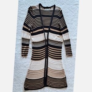 Cleo Petites Striped Knit Cardigan (Brown/Beige/Black Stripe) (XL-Petite)